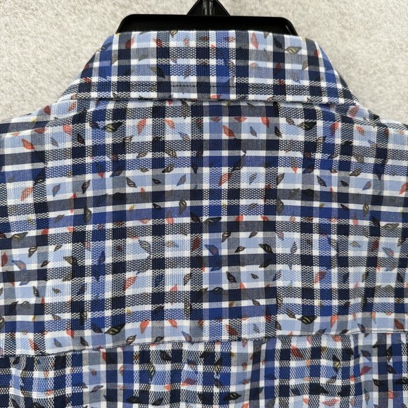 Luchiano Visconti Black Mens Shirt‎ MEDIUM Blue Plaid Geometric Button Up - Picture 9 of 15